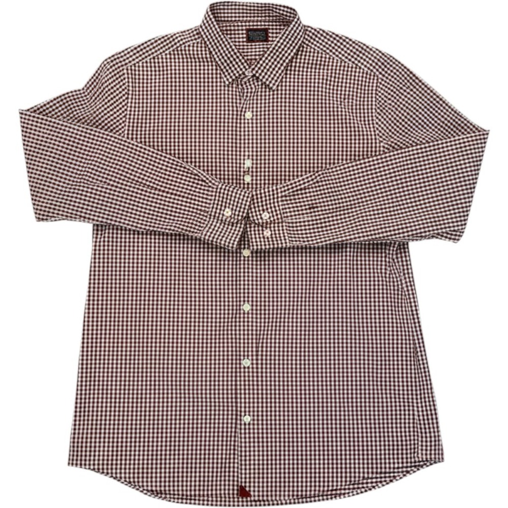 UNTUCKit Button Down Shirt Mens 2XL Tall Slim Burgundy Gingham Performance LS